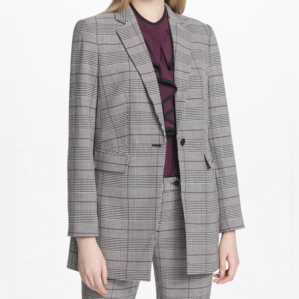 EUC Calvin Klein Women's Glen Plaid Blazer Sz10P